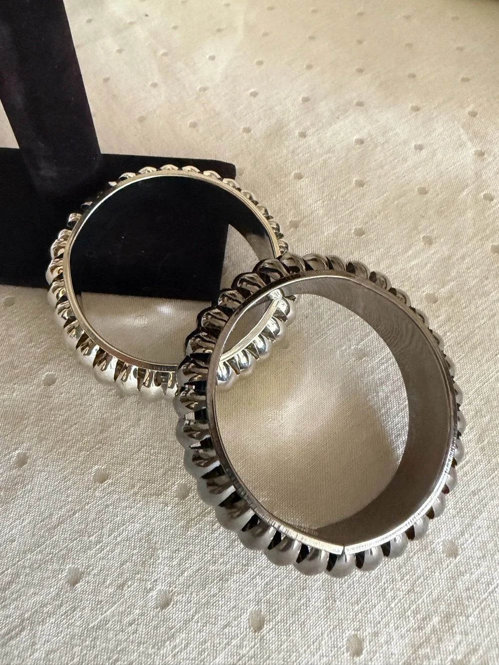 Silver & Gunmetal Ribbed Bangle Bracelet Set | Statement Jewelry Pair